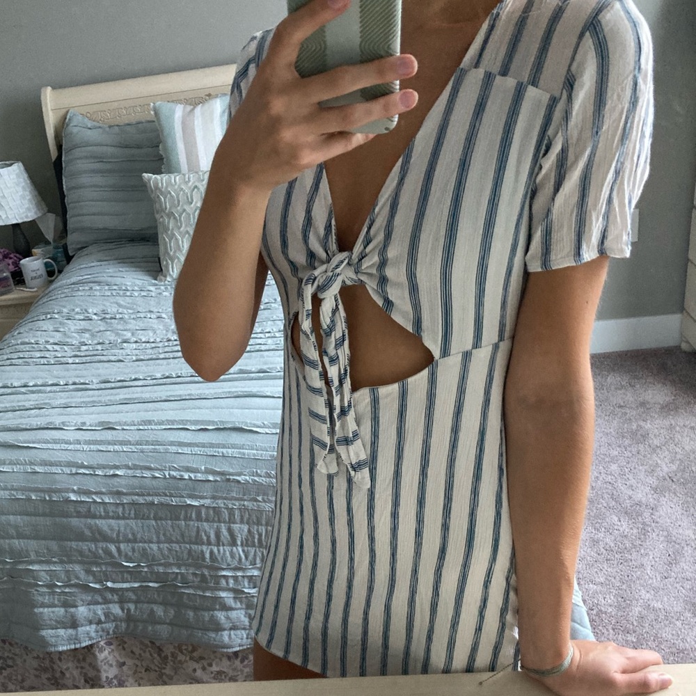 PacSun LA Hearts Tie Front Stripe Linen Dress